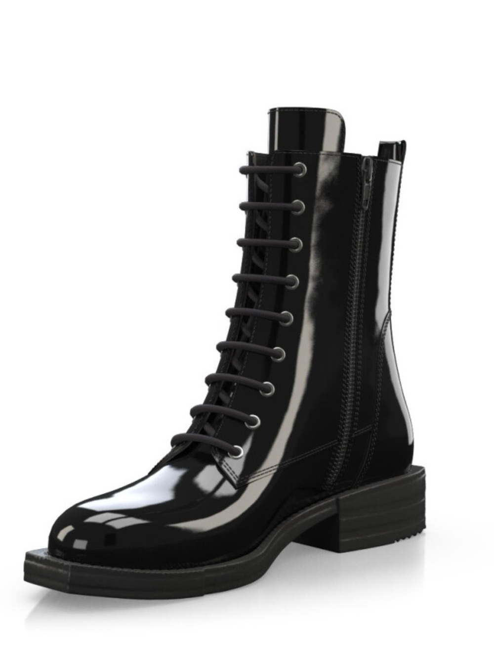 NWOT Girotti Women's Black Patent Lace-Up Combat Boots - Sleek Urban Style
